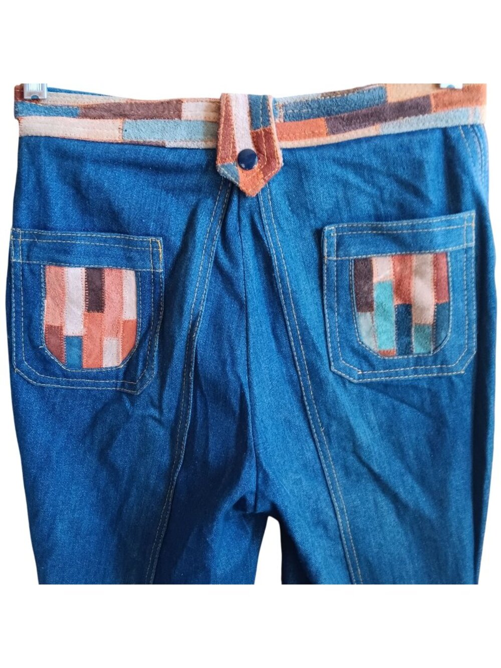 Vintage Women's Bellbottom Jeans 11/12 27x30 70s Patchwork Frederick's Hollywood